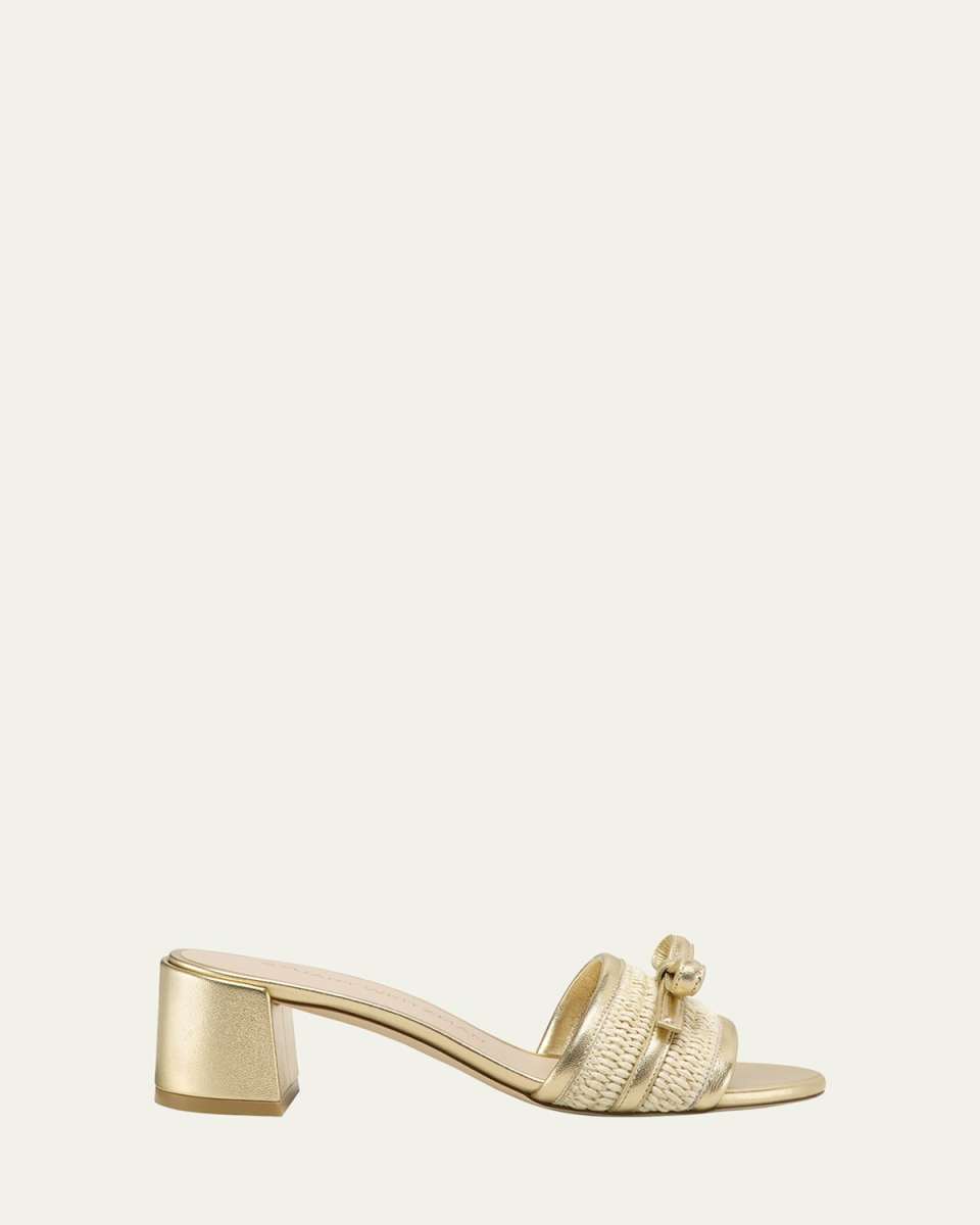 Felicity Raffia Metallic Bow Mule Sandals
